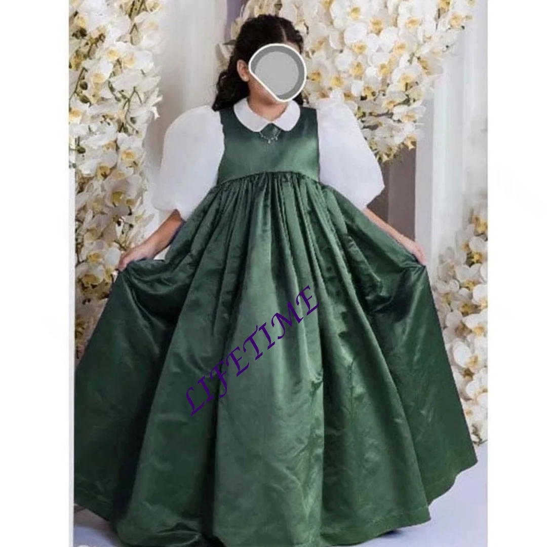 

Классическое платье для первого причастия для девочек с высокой талией и рукавами-бабочками, платье с цветочным узором для девочек, тафта, детские платья на день рождения по индивидуальному заказу