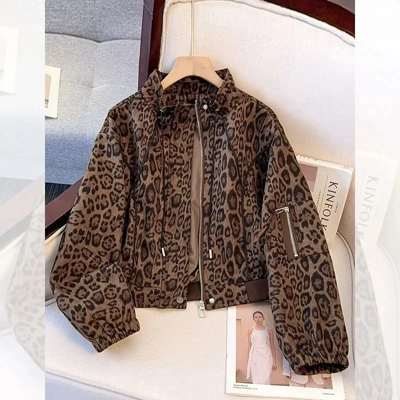 

Новинка 2026, весенне-осенняя модная расширенная куртка с леопардовым принтом, женское свободное короткое пальто на молнии, женская повседневная верхняя одежда, женские топы