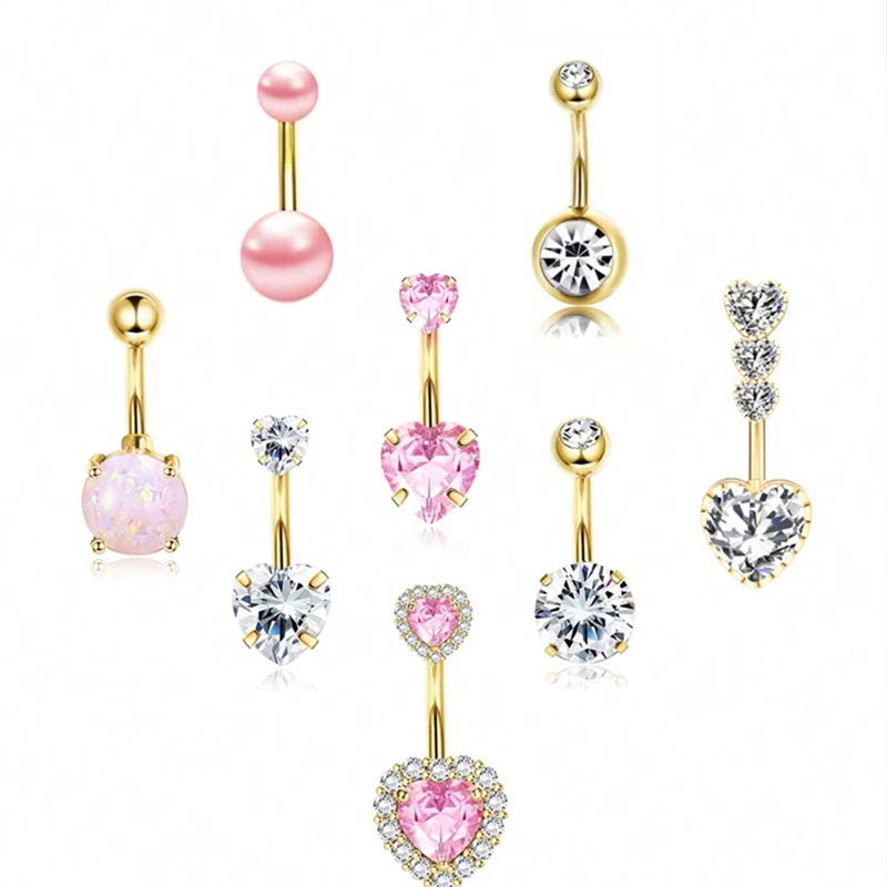 6/8 Uds. Conjunto de anillos sexis para ombligo, anillos para Piercing en el ombligo con circonita en forma de corazón para mujeres y niñas, accesorios de joyería para Piercing corporal, regalos
