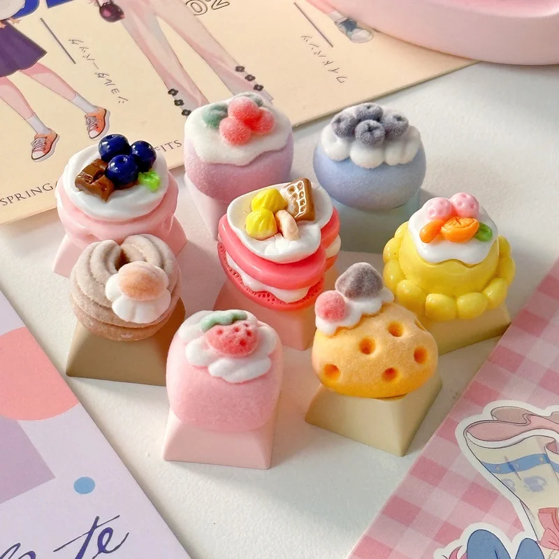 New Small Cake Gourmet Keycaps Blind Box Personalized Keycaps 2 Cute Girl Heart Keycaps Cross Axis Mechanical Keyboard Keycaps