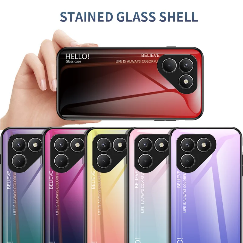 Tecno Pova 7 4G LJ6 حافظة متدرجة من الزجاج المقسى غطاء خلفي صلب جراب هاتف مصد من السيليكون لهاتف Tecno Pova 7 TecnoPova7