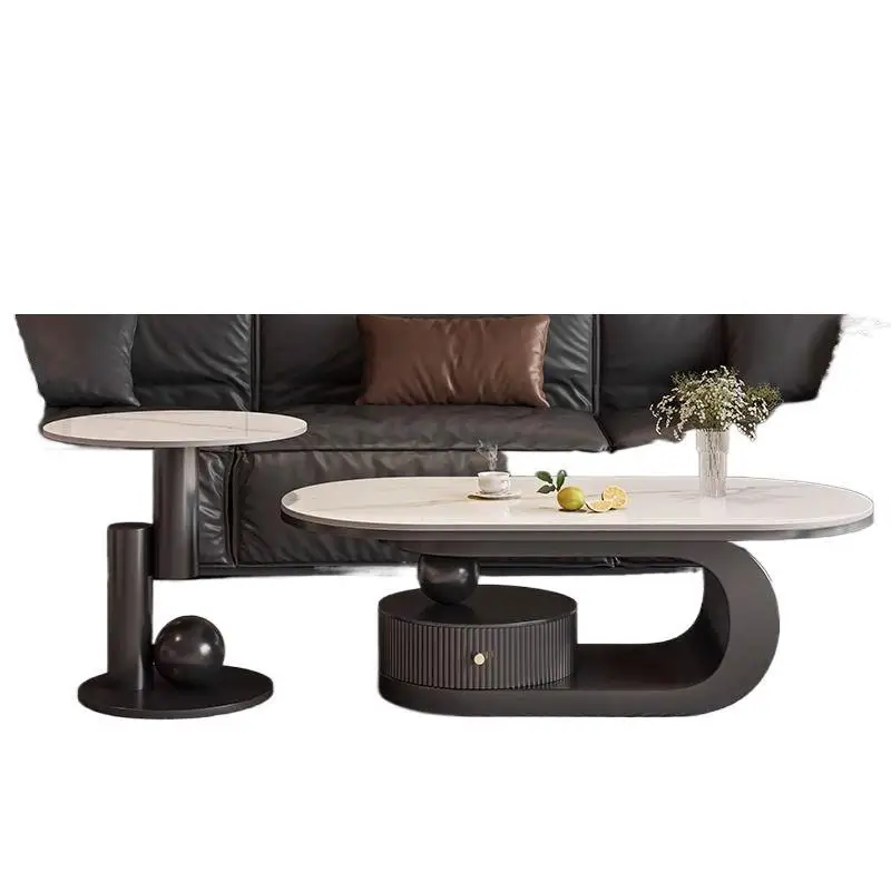 

Овальный журнальный столик из каменной плиты, светильник, роскошная бытовая гостиная, минималистичный современный дизайн для маленькой квартиры, смысл