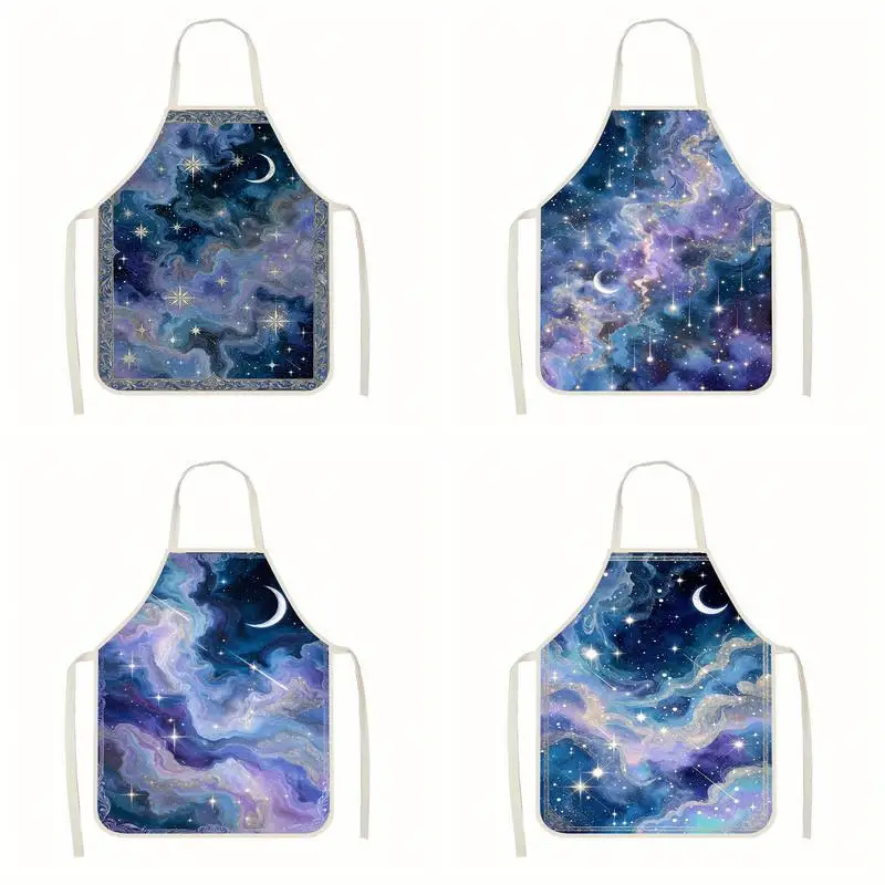 

Starry Night Apron Linen apron, suitable for kitchen cooking, parent-child interaction, painting and other scenarios