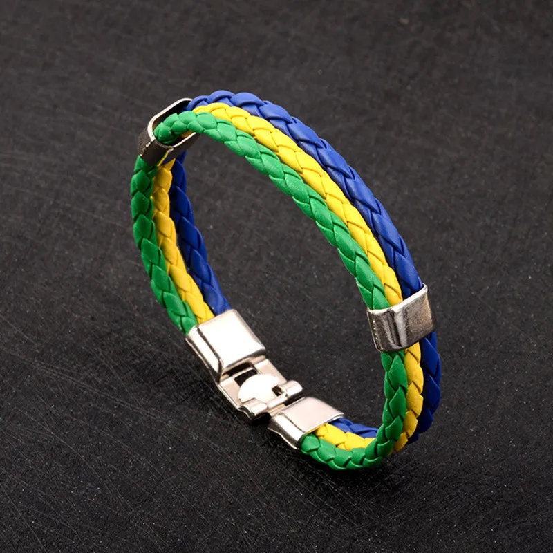 Fashion Russia Spain France Brazil Flag Leather Team Bracelet Men High Quality Football Fans Couples Gift Jewelry