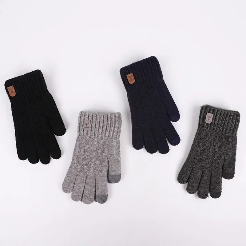 New Men's Winter Warm Touch Screen Gloves Cable Knit Wool Fleece Lined Touchscreen Texting Mittens for Mens Women