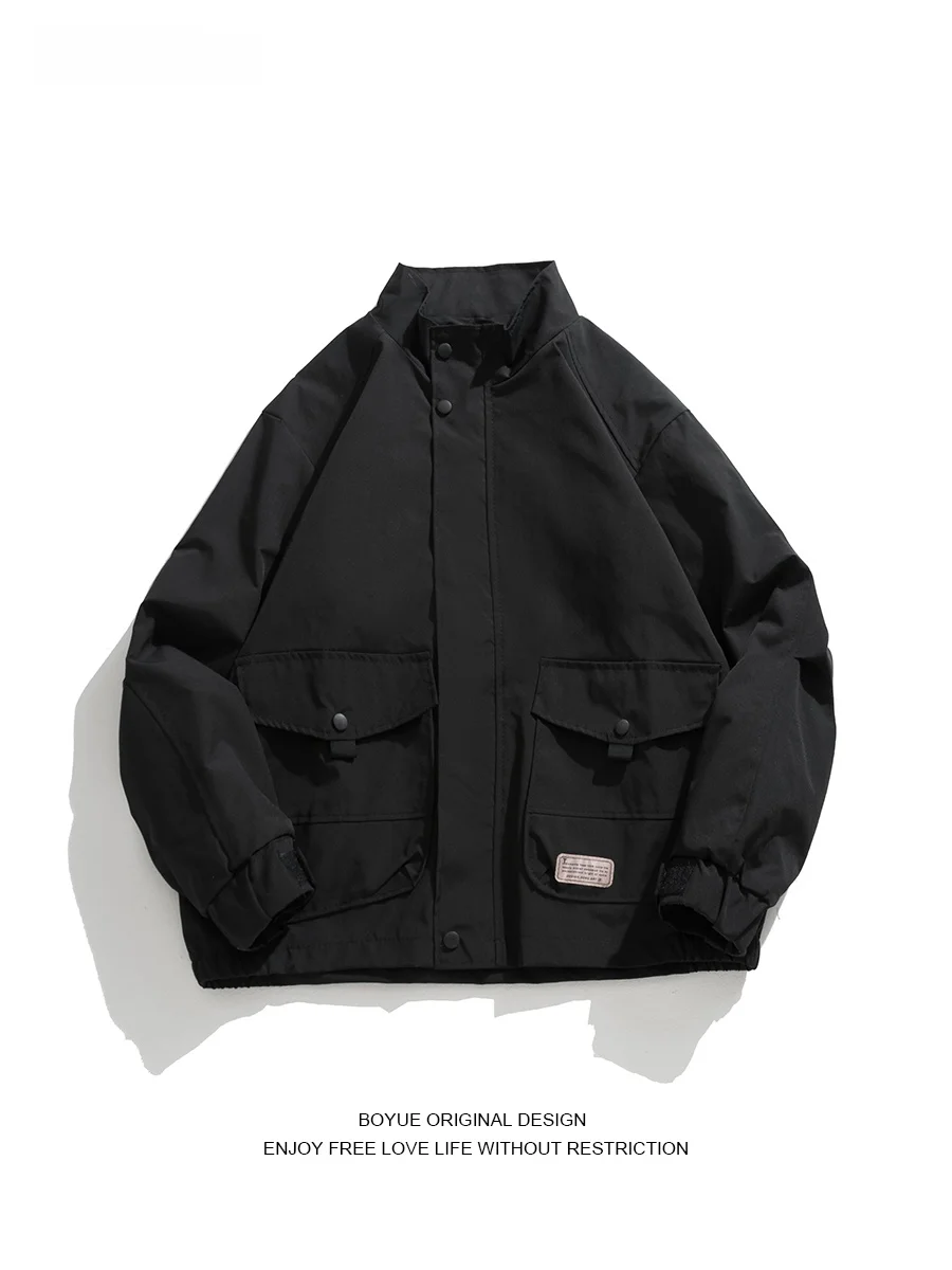 

Boyue Men's Workwear Jaet Stand Collar Windproof Vintage Autumn Winter Outerwear Haome Patch ket High-End Feeling