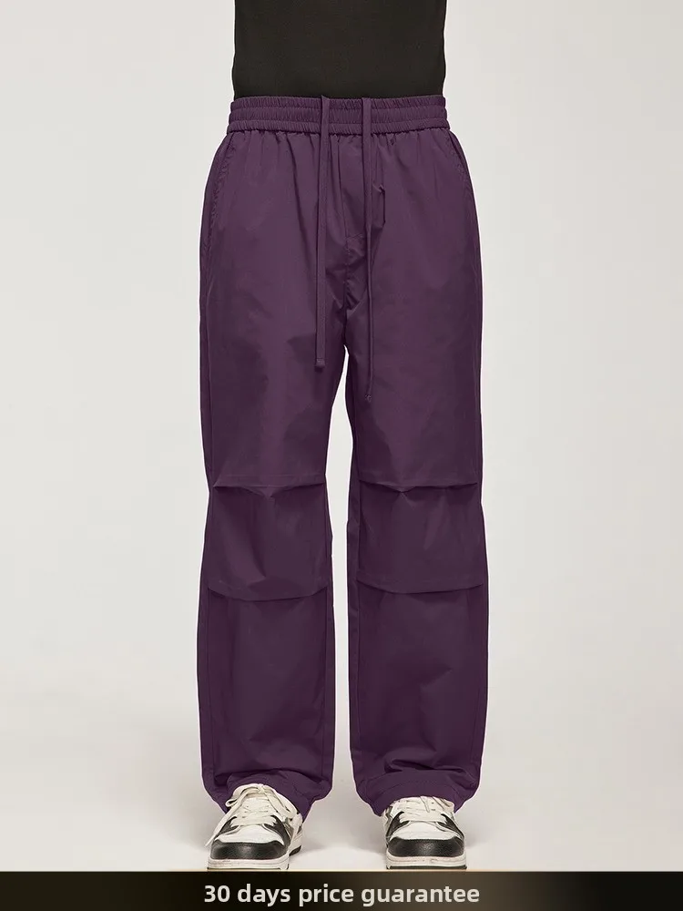 

New Spring Summer Men's Loose Wide Leg Pants Retro American Paratrooper Sle Color Couples Match Straight Leg Trousers