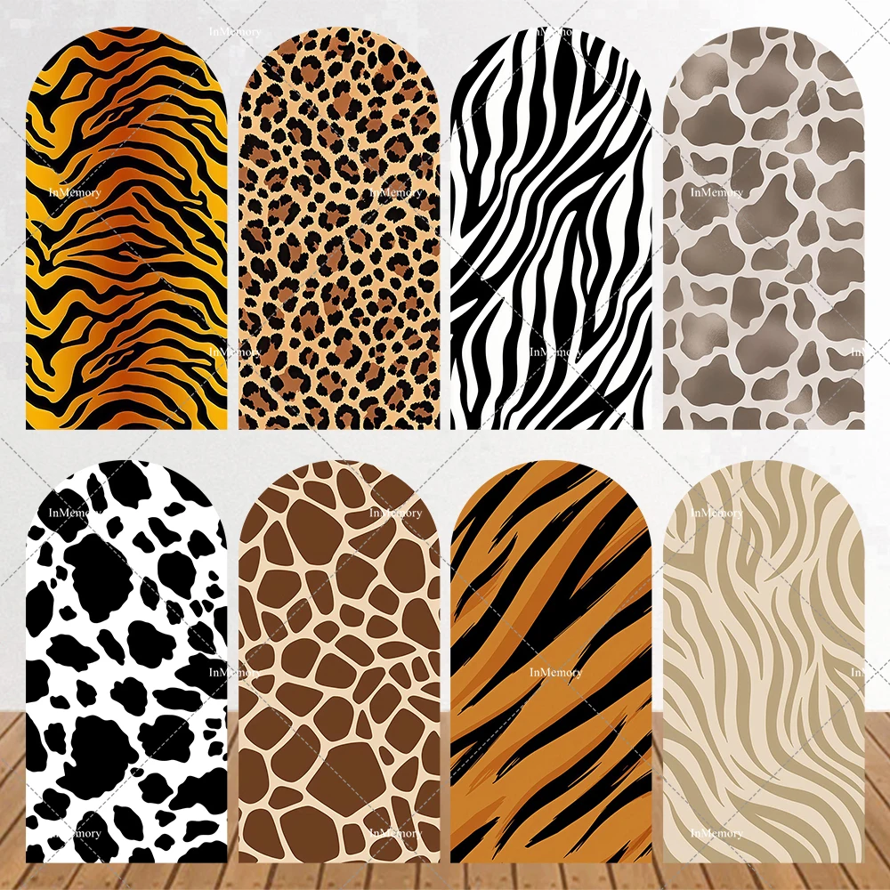 Tiger Stripe Leopard Print Arch Backdrop Cover Safari Jungle Fram Birthday Party Decor Giraffe Zebra Pattern Arched Background