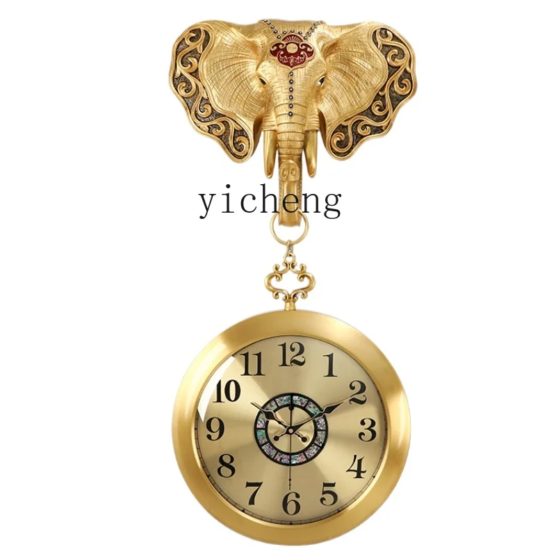 

ZF Lucky Elephant Ruyi Brass Wall Clock Living Room Mute Clock Home Soft Decoration Decorate Clock Light Luxury