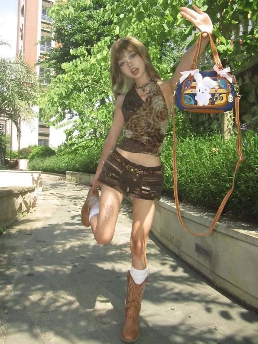 Retro American Y2K Hot Girl Waed Multi-ket Arbeitskleidung Denim Orts Damen Herbst Neue Butt-Hing Schlankheits-Hotpants