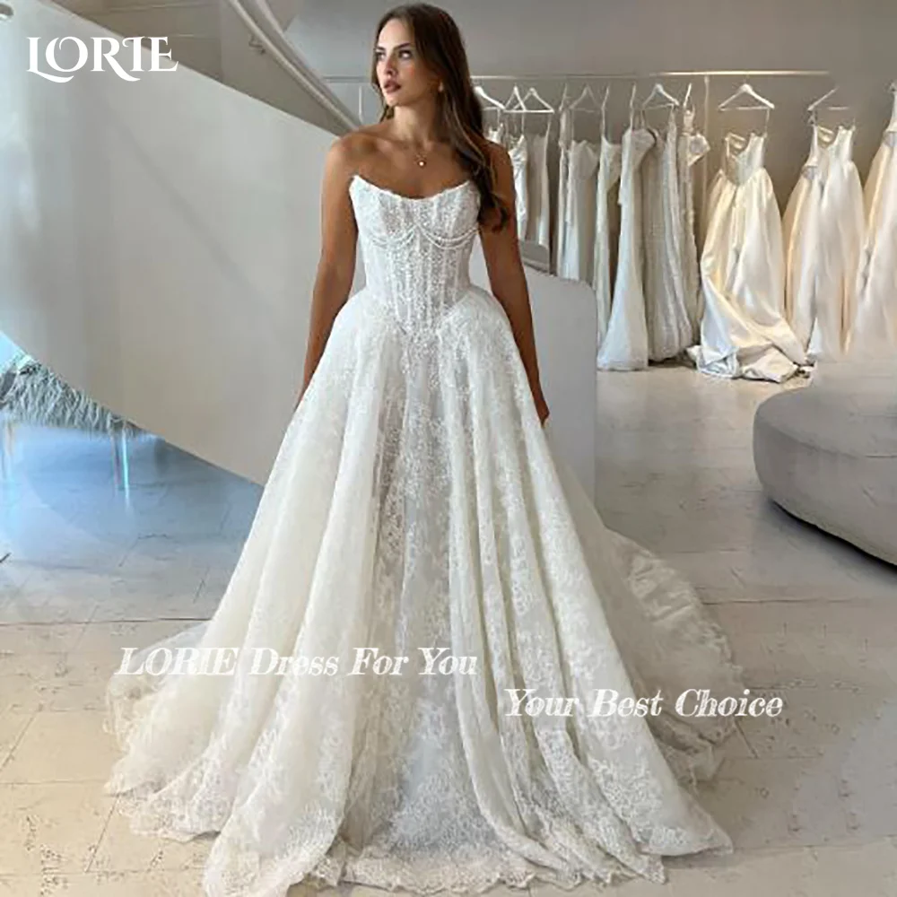 LORIE خمر الدانتيل فستان الزفاف ألف خط حمالة يزين الأميرة فستان زفاف الأميرة ربطة القوس فيونكة الكرة ثوب العروس مخصص