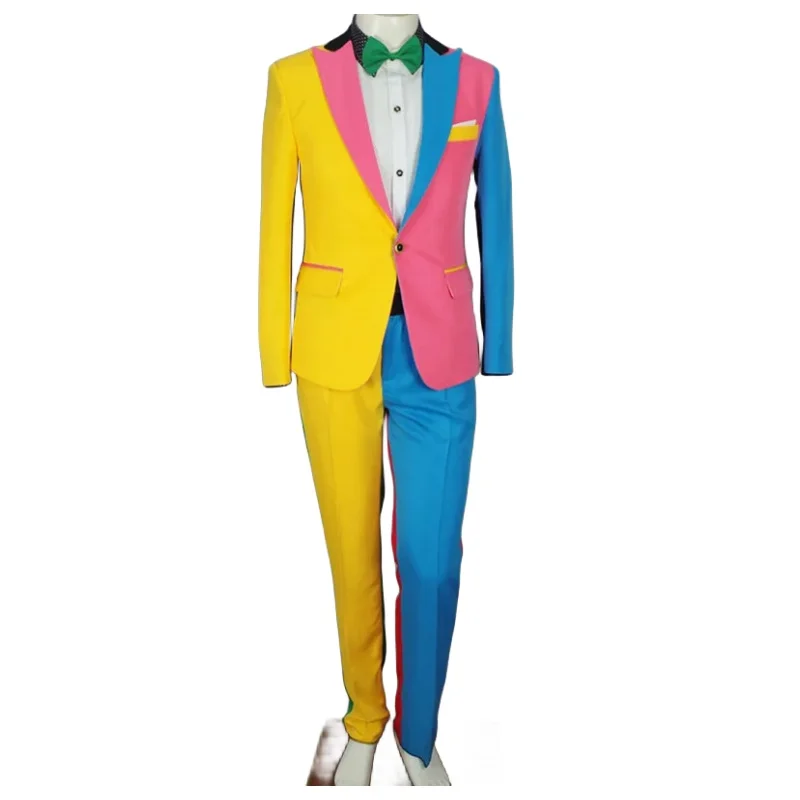 Irregular Colorful Blazers Pants Personality Men's Suits Magician Clown Performance Stage Outfit Bar Hip Hop Singer Host Costume