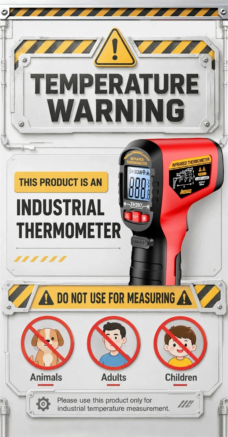 ANENG TH207 Digitales Infrarot-Thermometer Laser-Thermometer Berührungsloses Laser-Thermometer Industrie-Werkzeug Laser-Oberflächen-Temperaturmessgerät – Detail 17