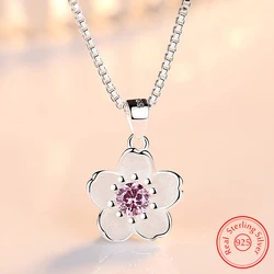 Pure 925 Sterling Silver Fashion Jewelry Crystal Zircon Flower Pendant Necklace For Woman New FQL23258PK