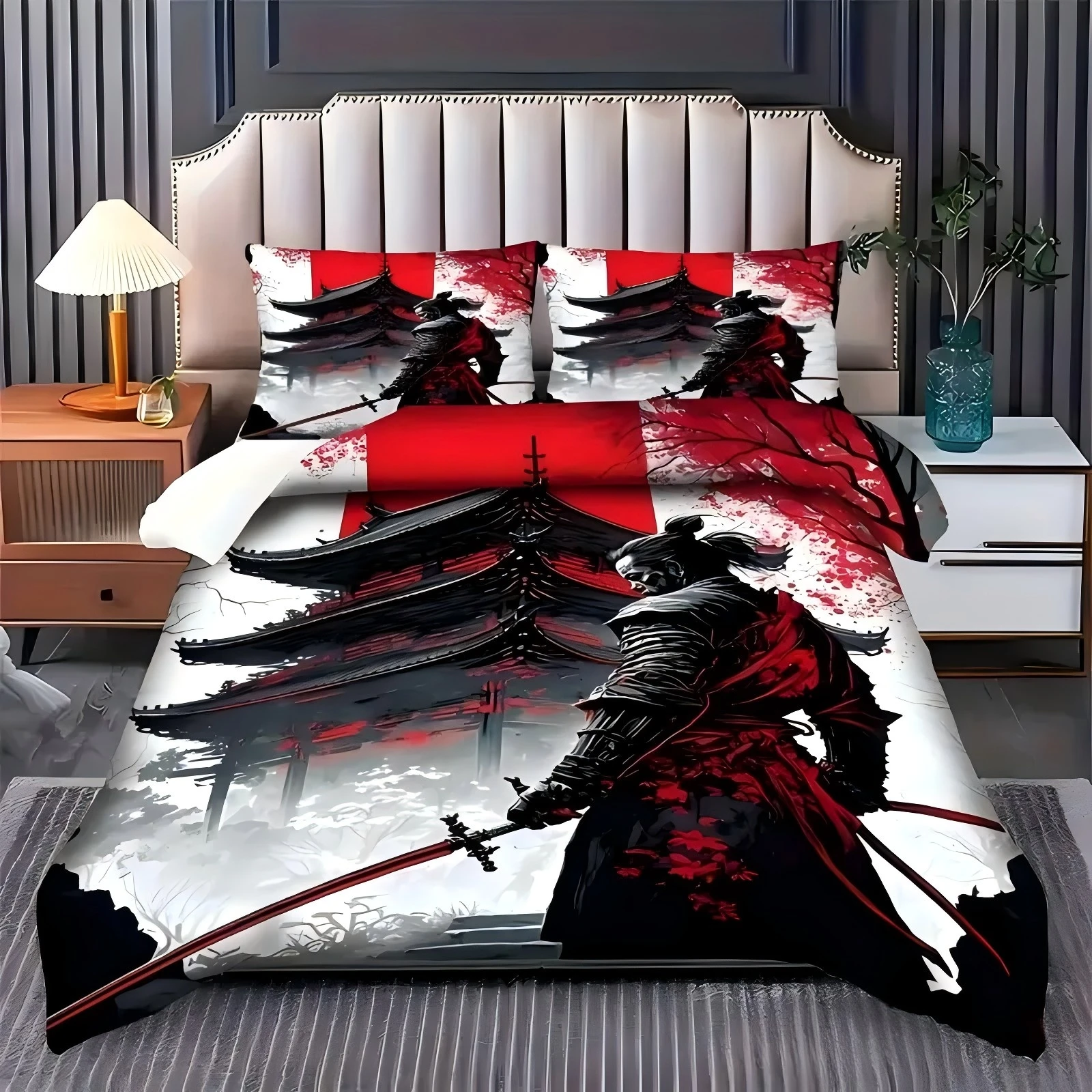 Attic Black Warrior Pattern 3d Printed Duvet Cover Japanese Style Bedding Set Pillowcases Polyester Soft Comfortable Quilt Cover