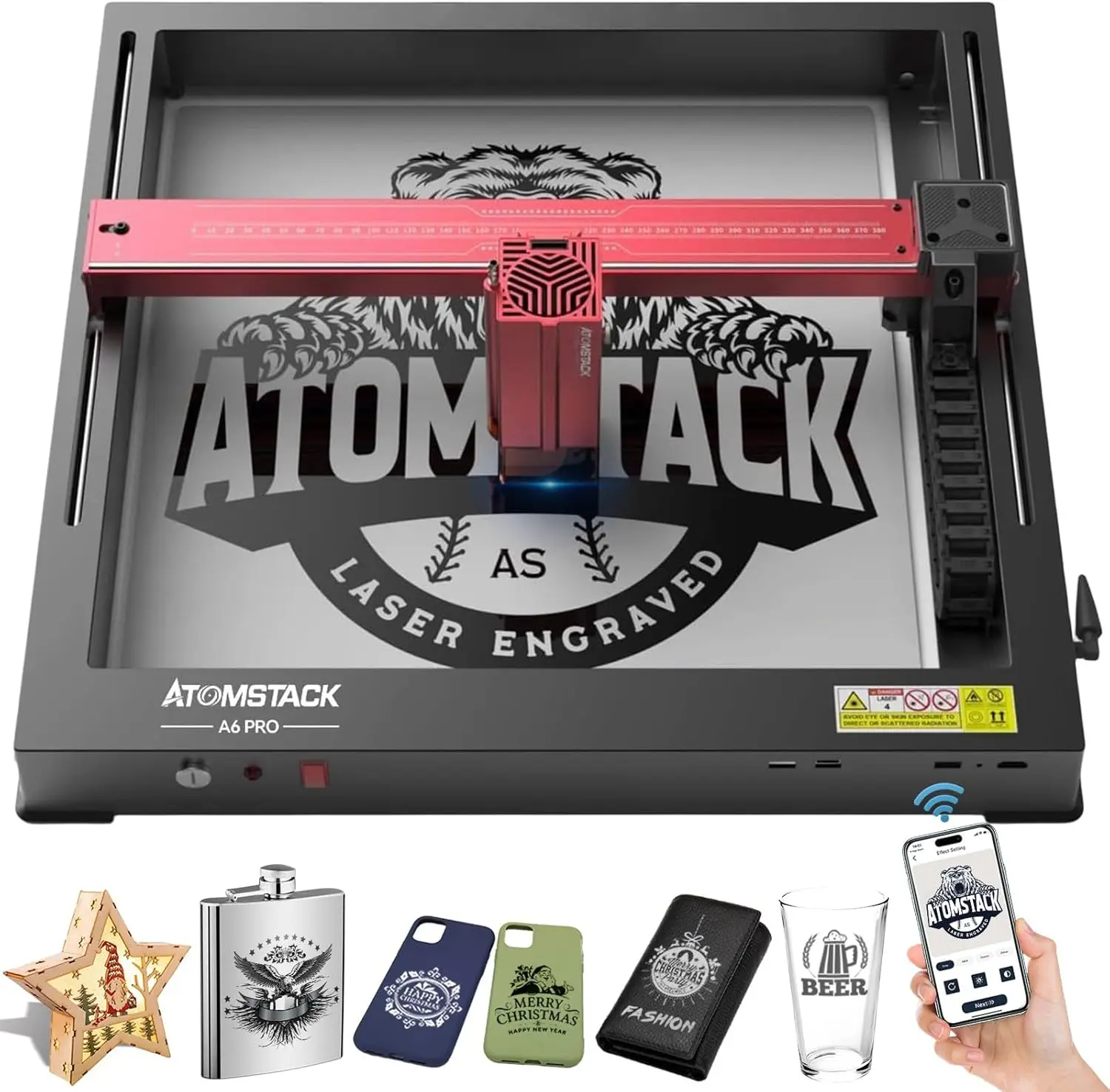 

Atomstack A6 Pro Laser Engraver, Unibody Frame No Assembly Required, 6000Mw Output Power Laser Engraving, Laser Class 4, Higher