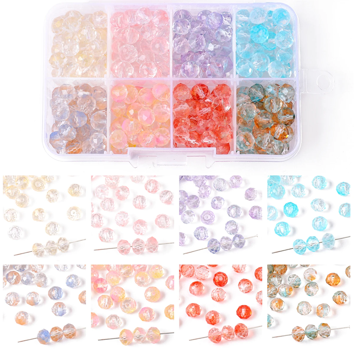 8-box 8mm glass gradient crystal wheel bead set box Hand string, bracelet, bead string material Creative DIY Jewelry Accessories