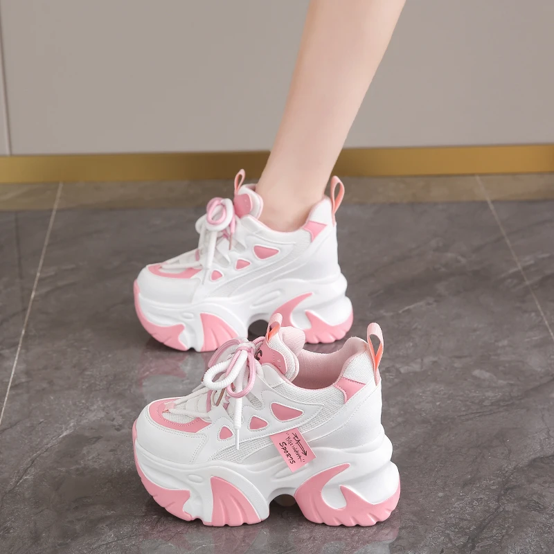 Women Chunky Sneakers 2024 Fashion Platform Sneakers Ladies Brand Wedges Casual Shoes For Woman Leather Sports Dad Shoes 8cm