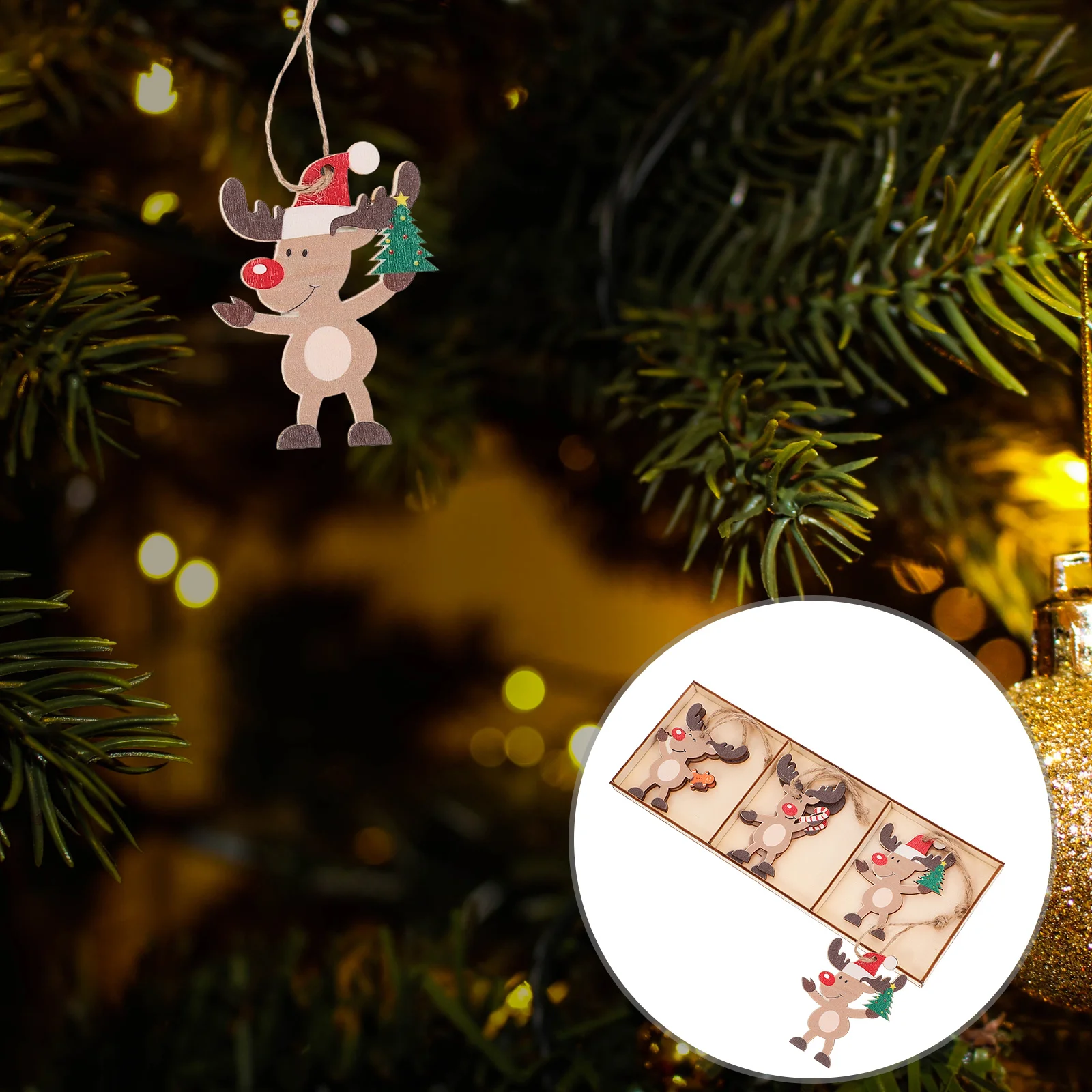 

6Pcs Christmas Tree Hanging Ornaments Wooden Rustic Xmas Decorations Party Indoor Outdoor Festival Hanging Decor