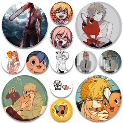 Chainsaw Man Enamel Pins Round Display Anime Brooches Makima Denji Pochita Cartoon Badge Backpack Jewelry Accessories Gifts