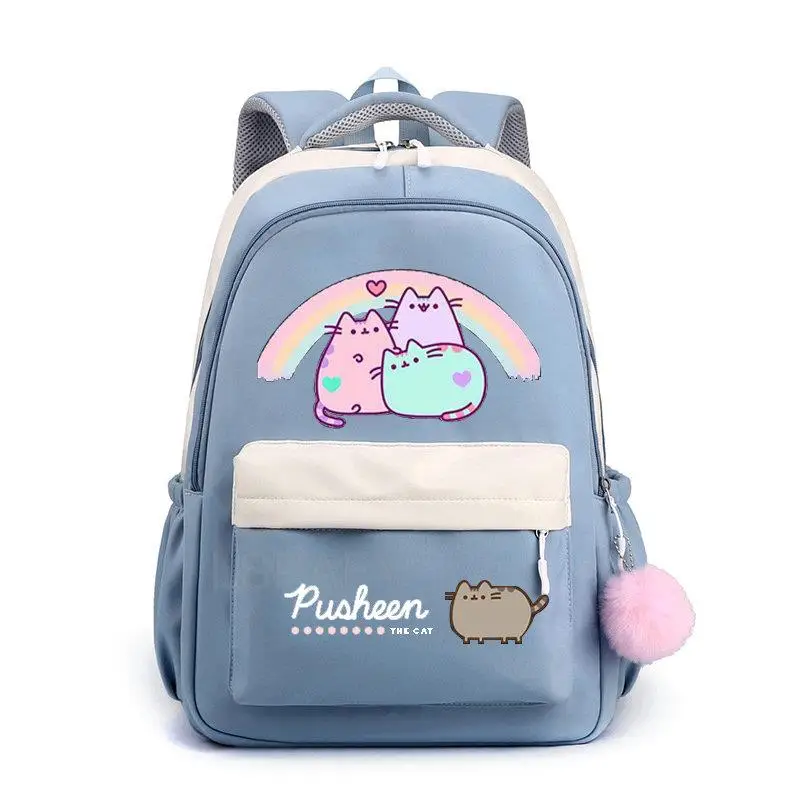 Fat Cat Backpack Pusheen Printe Female Male Nylon Simple Large-capacity Solid Color Schoolbag Insert Buckle Laptop knapsack