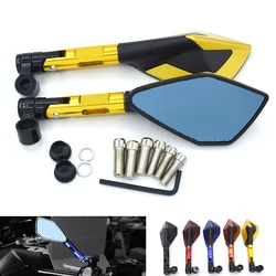 Motorcycle 10mm 8mm Universal CNC Aluminum Handlebar Rear View Mirrors Blue Anti-glare Mirror For Honda Scooter KTM duke 125/200