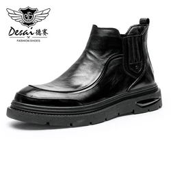 Desai New Black Chelsea Boots for Men Genuine Leather Anti Slip-On Business Men Ankle Boots 2023 Fashion Arrival