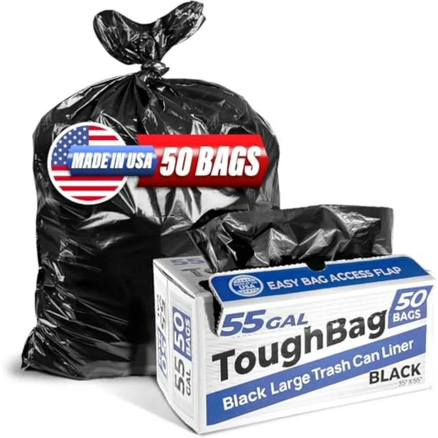 

55 Gallon Trash Bags, 55-60 Gallon Trash Bags Heavy Duty - Large Black Trash Can Liners, 50-60 Gal for Contractors, Commercial,