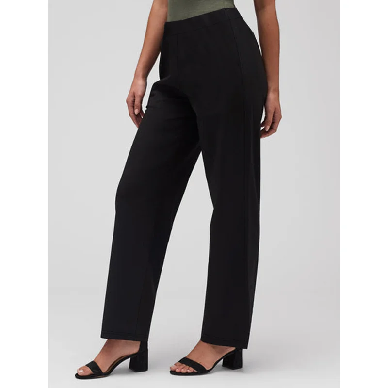 2025, raffinierte, schlanke, gerade Hose für Damen, normale Taille, dehnbar, schlankmachend, einfarbig, schwarz, Büro, lässig