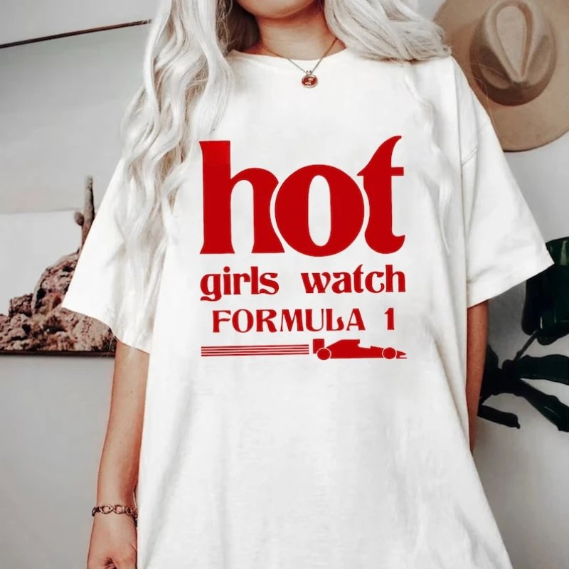 Hot Girls Letter Print Women Tshirt Fashion Short Sleeve Cotton Graphic Tops Aesthetic Racing Girl Shirt Vintage Female Clothing