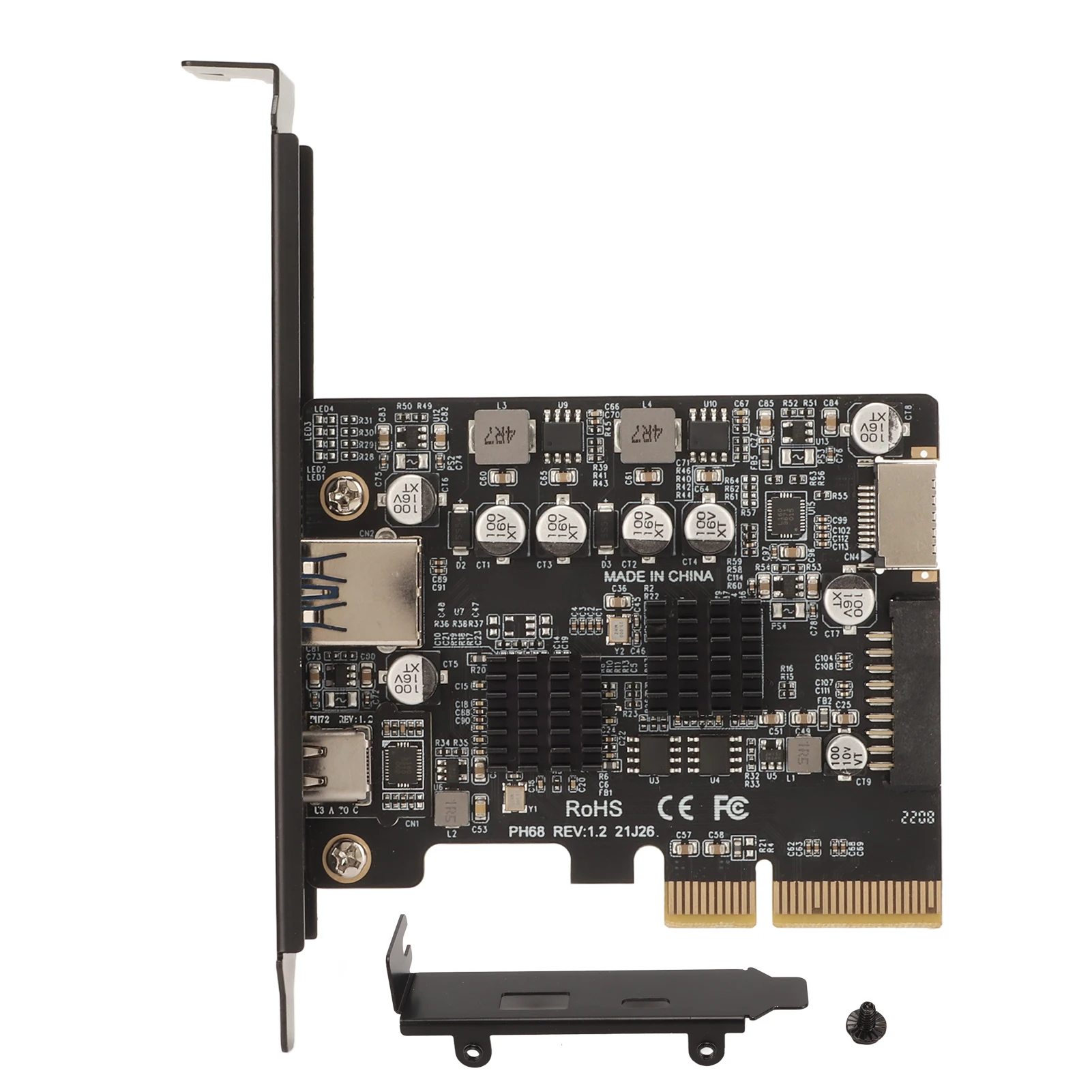 

PCIe Type C Card 10Gbps High Speed Gold Plated Pin Front Type E PCIE to USB3.2 GEN2 Card Expansion Card for Desktop Computer