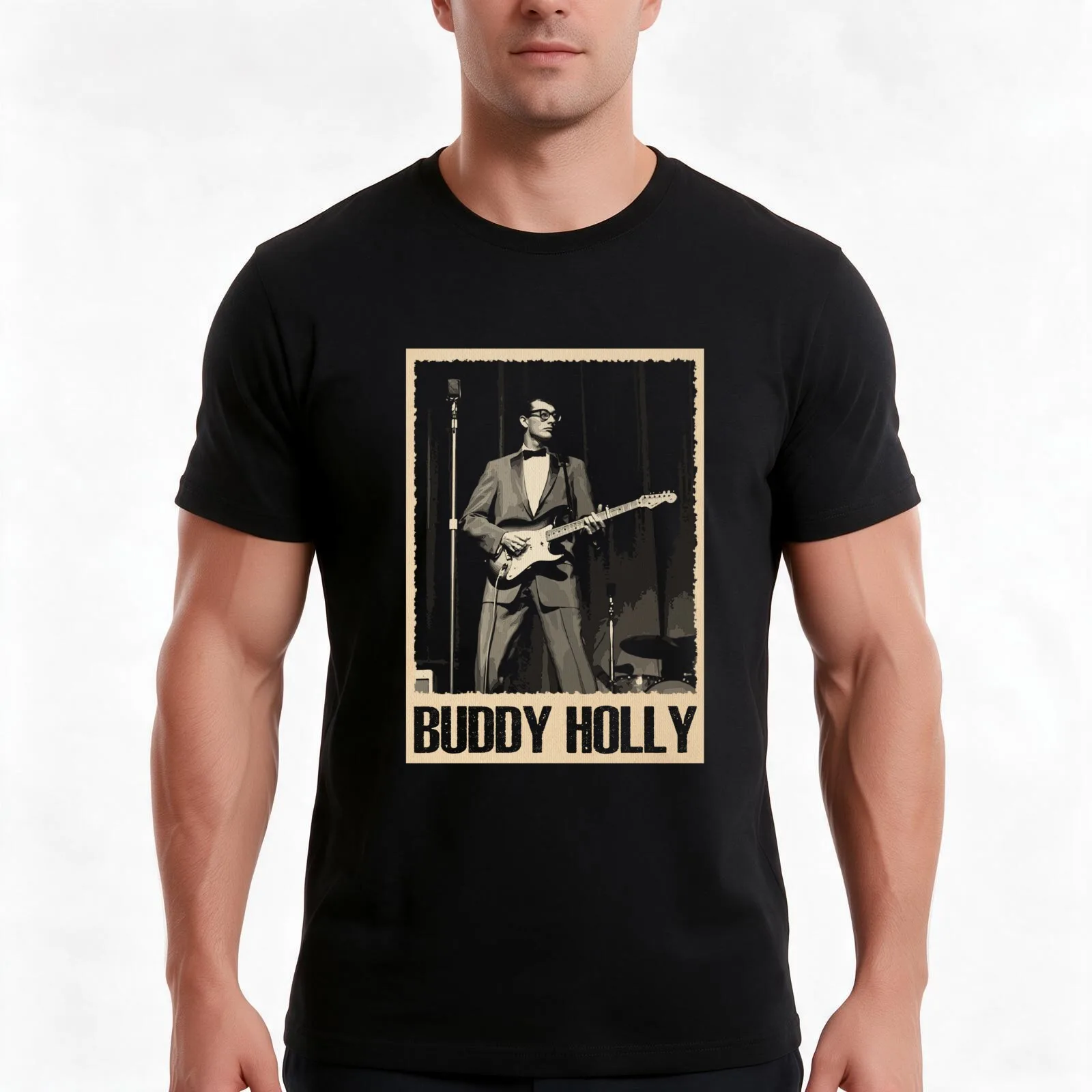 Buddy Holly's Timeless Tunes T-Shirt, Summer Casual Cotton Tee, Oversized Streetwear Tops, Vintage Graphic Print, 100% Cotton