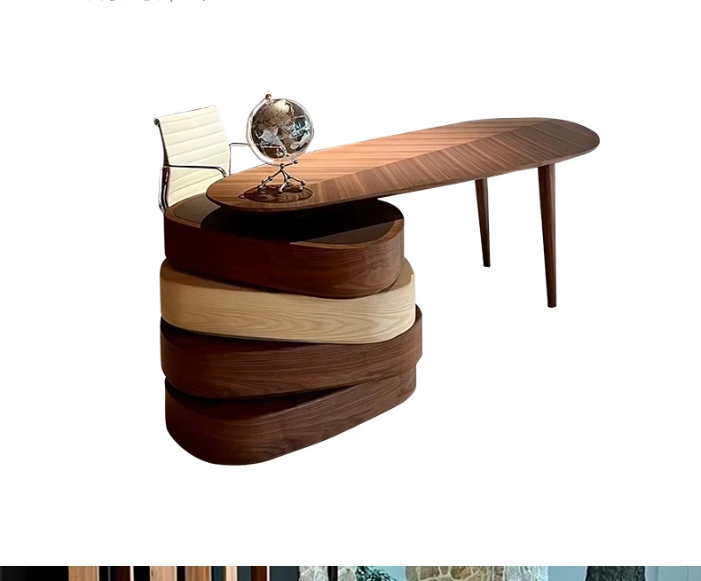 

Modern simple desk Italian desk Solid wood large board boss table Walnut study retro rotating desk