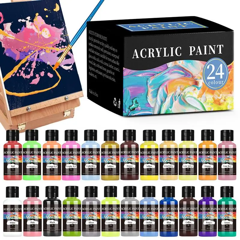 24 Colors Set Acrylic Paint DIY Painting Coloring Pigments For Fabric Clothing Shoes Sofa Painting Waterproof Acrylic Paints