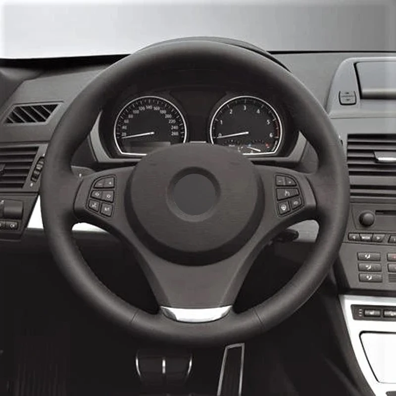 Alcantara Real Leather Steering Wheel Cover Black Thread Hand Sewing Steering Wheel Wrap Car Accessoires for BMW E83 X3 / E53 X5
