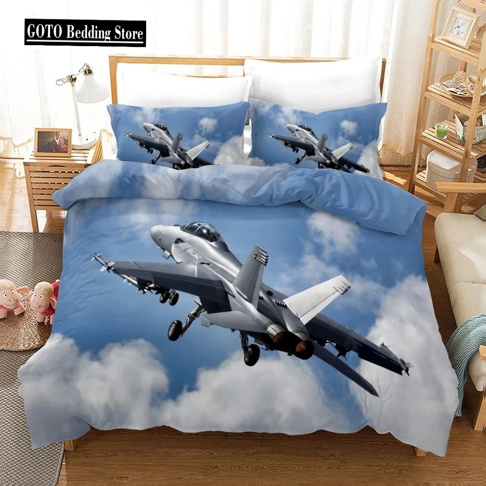 

Printed Airplane Duvet Cover Sets for Kid Boy Fighter Plane Bedding Set Bed Linens Single Double Quilt Cover Pillowcases 2/3pcs