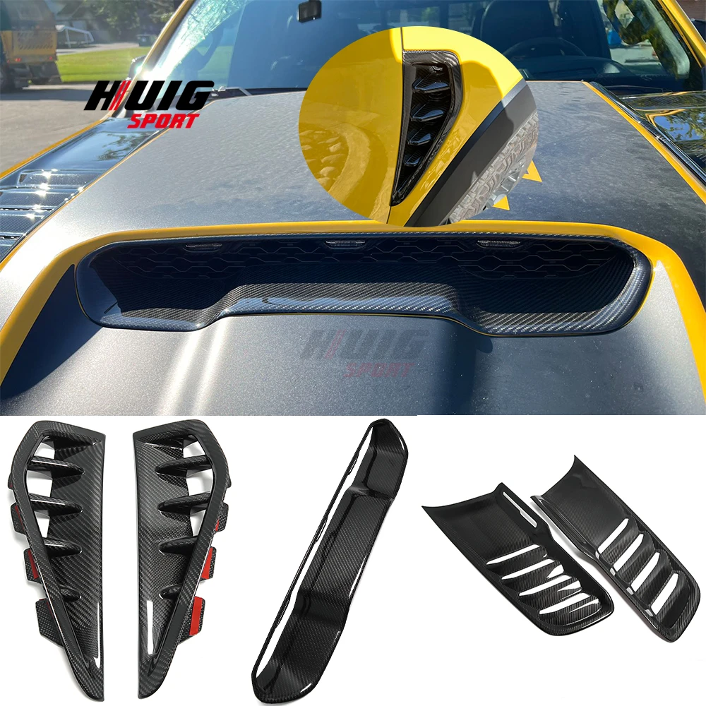 

5Pcs Carbon Fiber Exterior Front Enging Hood Strip Side Fender Air Vent Cover Trim Accessories For Dodge Ram 1500 TRX 2019-2023