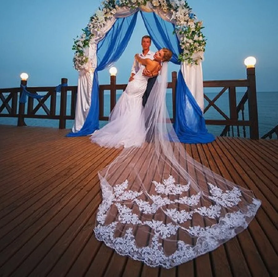 Casamento véu catedral laço longo voile mariage branco marfim noiva acessórios de casamento uma camada 3 metros veu de noiva longo