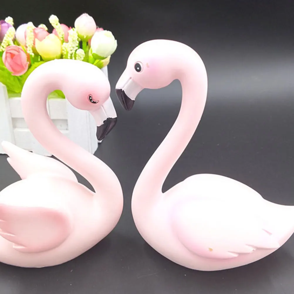 

2 Pcs Flamingo Ornament Decoration Cake Small and Fresh Resin Crafts Topper Baking