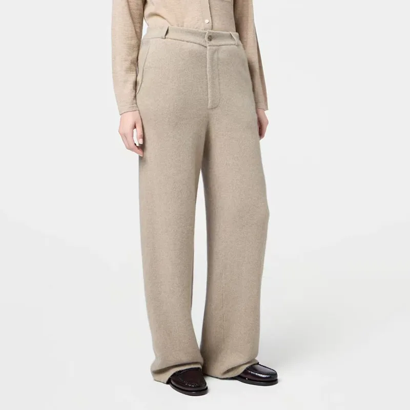 Retro-style wool knitted wide-leg pants 2025 autumn/winter new high-waisted loose drape casual straight-leg pants