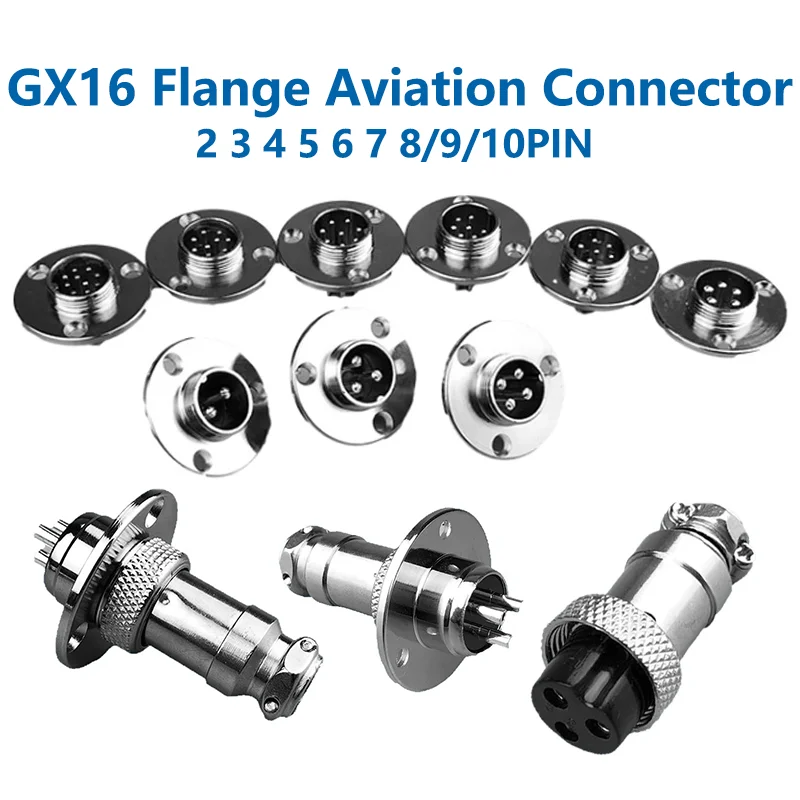 GX16 16mm 2 3 4 5 6 7 8core9Hole10Pin Flange Aviation Connector XLR Female Plug Male Chassis Mount Circular Socket