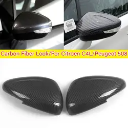 For Peugeot 508 Citroen C4L 2011-2017 Car Sticker Rearview Side Mirror Cover Wing Cap Exterior Door Rear View Case Trim Carbon