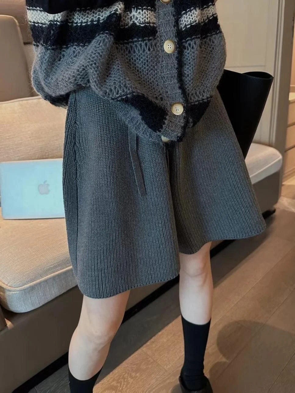 

Женские повседневные трикотажные брюки-юбка А-силуэта с высокой талией, широкими штанинами, свободного кроя, длиной три четверти, для осени и зимы