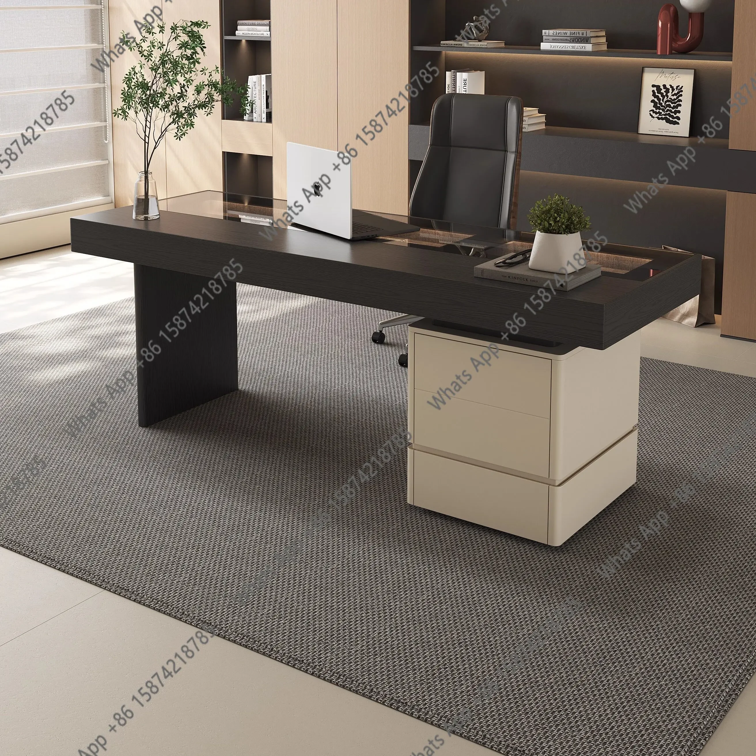 

XX New Italian Minimalist Home Study Desk Light Luxury Modern Living Room Glass Desk Solid Wood