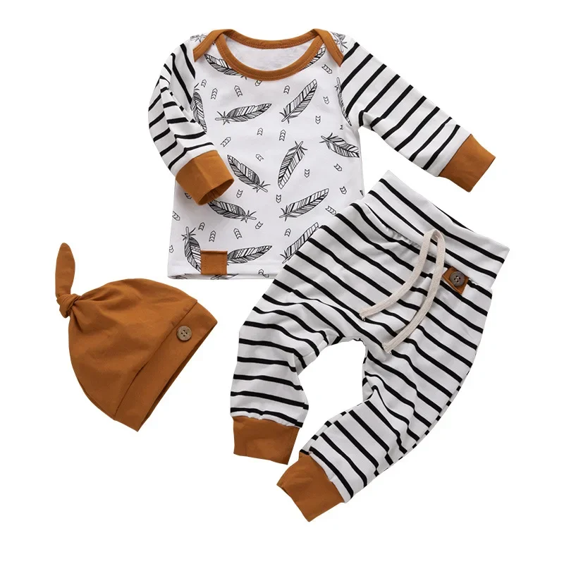 3Pcs set Newborn Baby Clothes Sets Autumn Winter Cotton Infant Tops Pants Hats Suits Warm Baby Clothing Suit Toddler Outfits