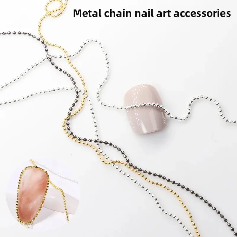 Cadena de microcuentas profesional, abalorio de piedra elíptica, decoraciones artísticas para uñas, Caviar 3D, bola de acero de Metal para salón de manicura DIY