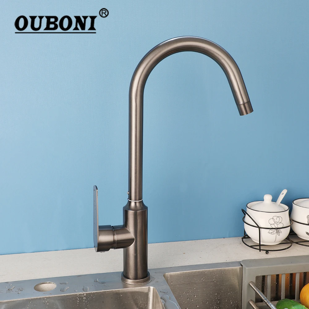 

OUBONI Kitchen Sink Gun Gray Rotatable Deck Mounted Faucet Single Handle Control Hot And Cold Stream Water Mixer Taps