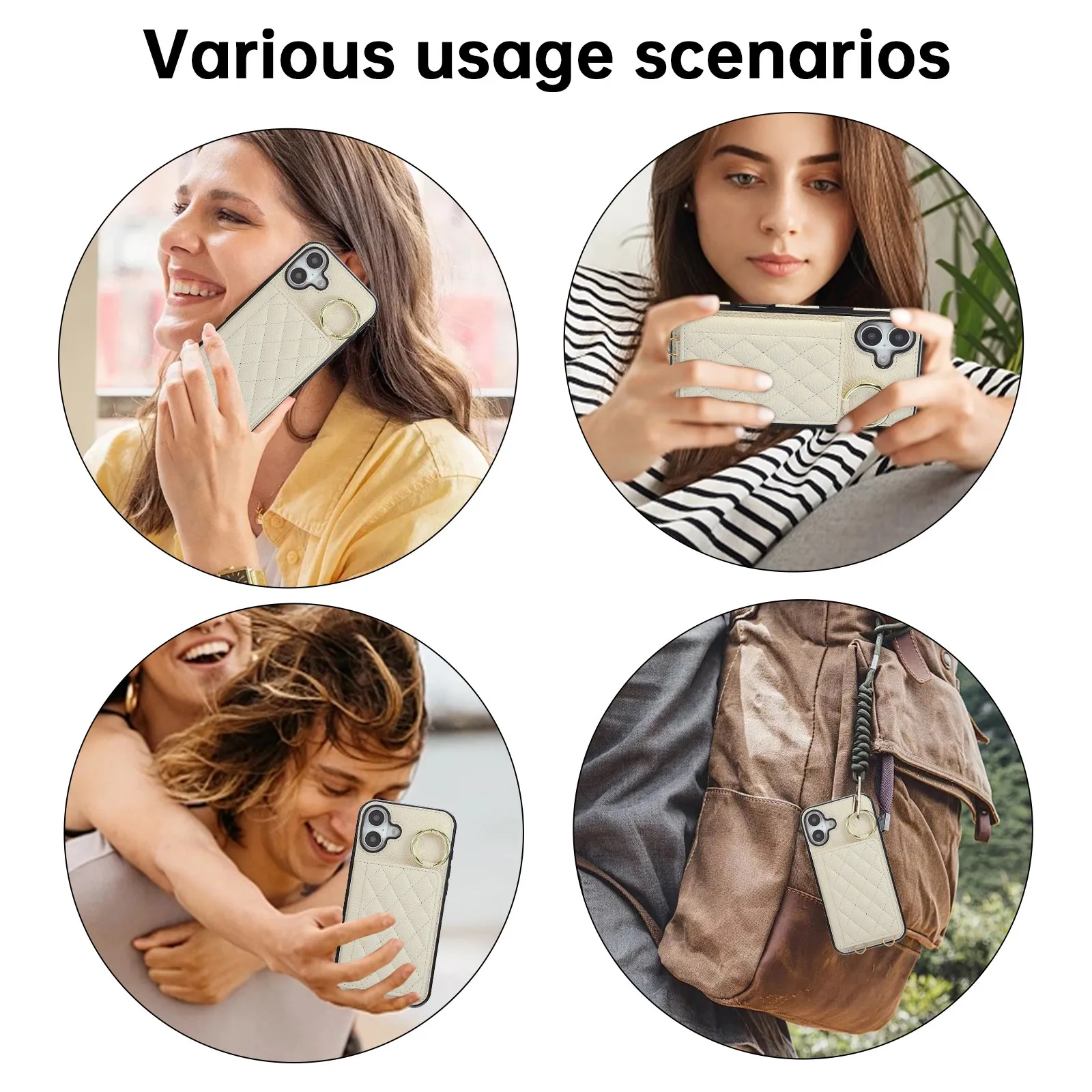 Elegant PU Leather Phone Case With Finger Ring&Shoulder Strap For Women For iPhone 17 16 15 13 12 11 8 7 6 Plus Pro Max 16e 17e view 5