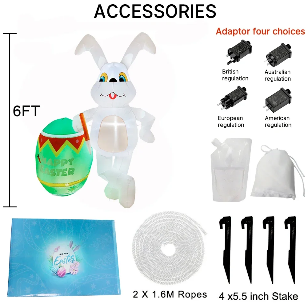 Easter Inflatable Bunny with Egg Built-in LED Light Blow Up Rabbit Indoor Outdoor Garden Yard Lawn Home Holiday Party Decoration