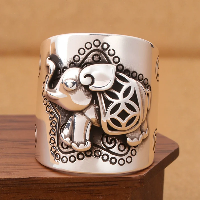 Retro Elephant Ring For Male Trendy Personality Finger Jewelry Fashion and Versatile Thai Silver Rings Men Gift KOFSAC
